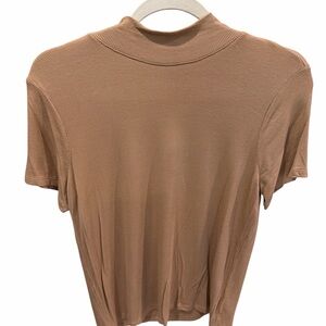 Time and Tru Short Sleeve Mock Neck Top - Tan